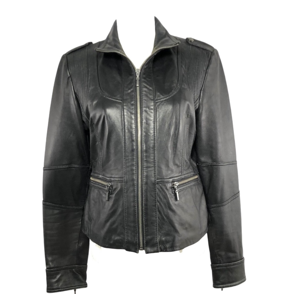 KENNETH COLE  100% LEATHER BLACK JACKET LONG SLEEP SIZE L